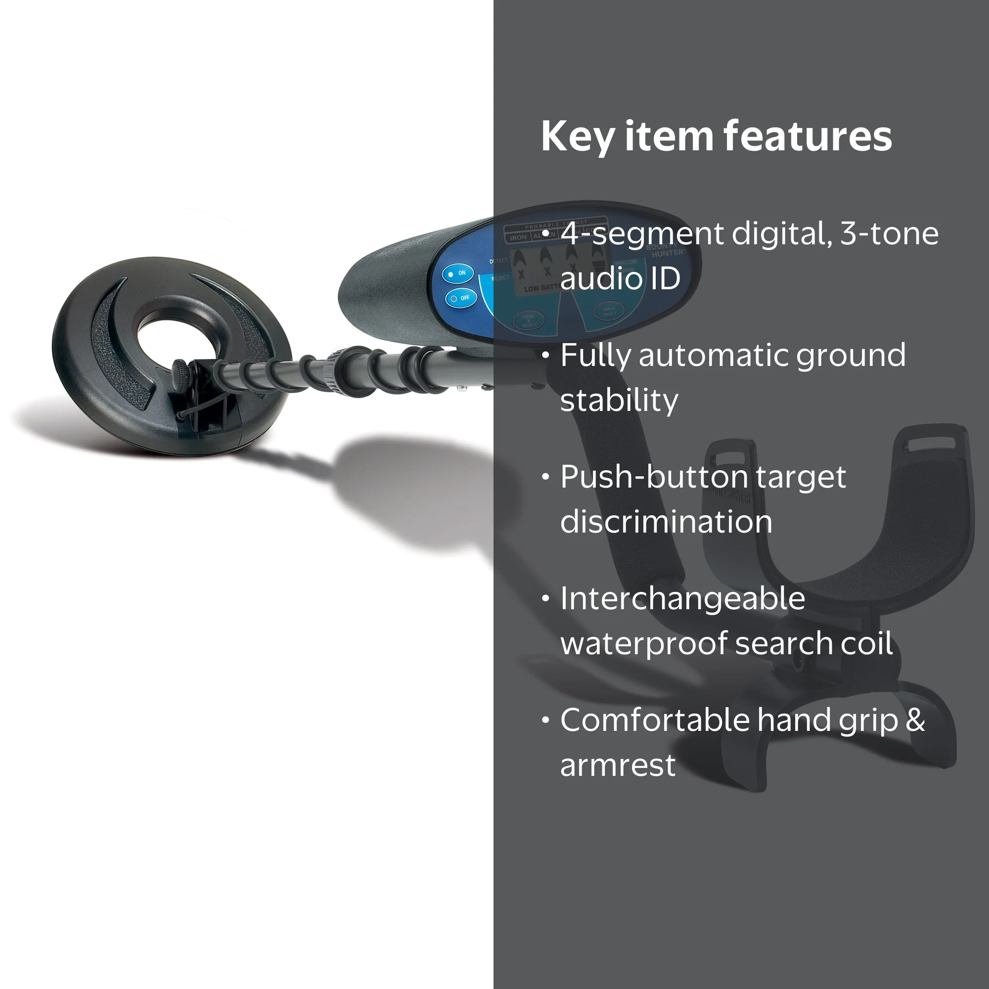 Bounty Hunter Pioneer EX Metal Detector, Digital, Black, 4-Segment