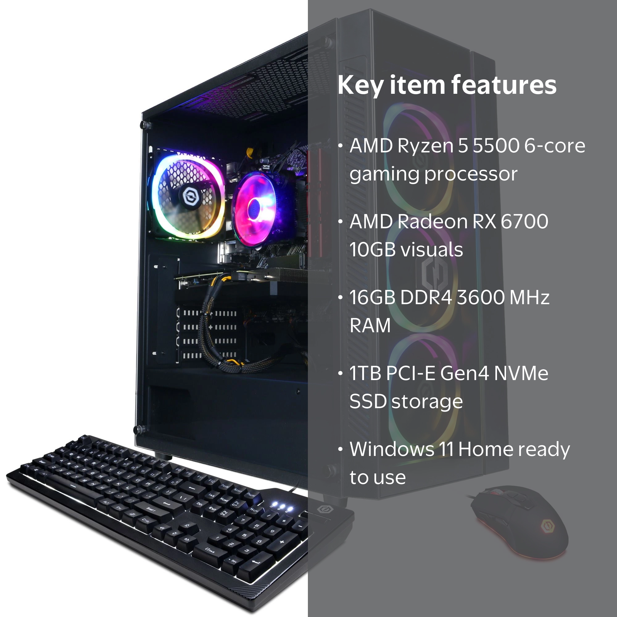 ゲーミングPC RYZEN5 5500 RX6700XT CyberPowerPC Gamer Master PC, AMD Ryzen 5 5500, 16GB, RX 6700 10GB
