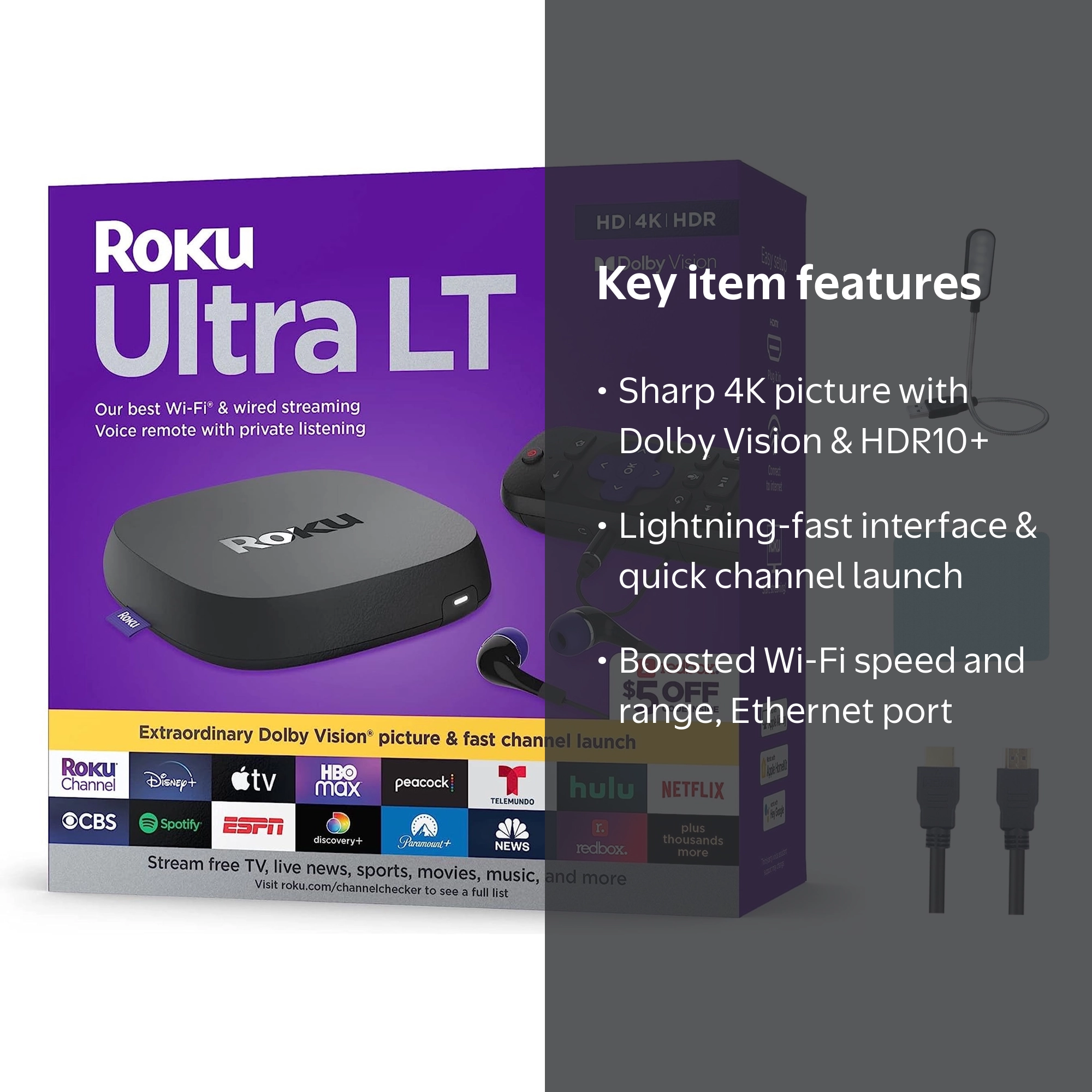 Roku Ultra LT 2023, HD/4K Streaming Player, Dolby Vision, Voice