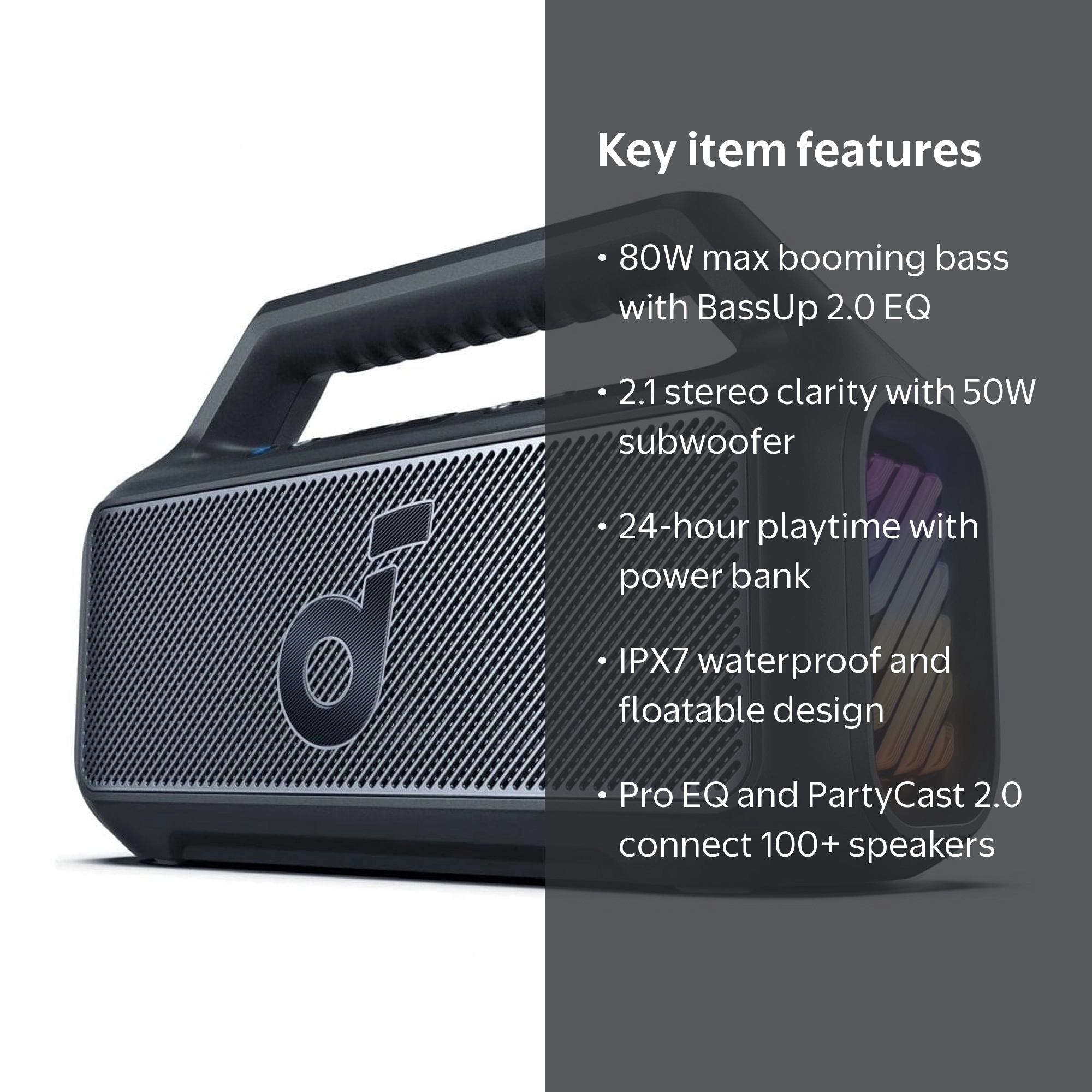 Soundcore Boom 2 by Anker, Outdoor Speaker, 80W, Subwoofer
