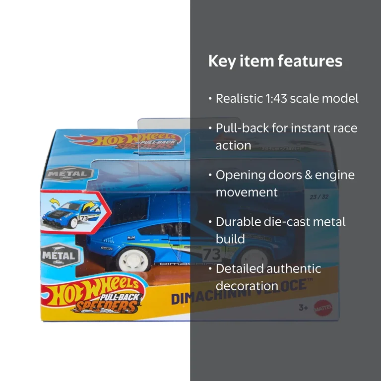 Hot Wheels Pull-Back Speeders Toy Car in 1:43 Scale, Pull Car