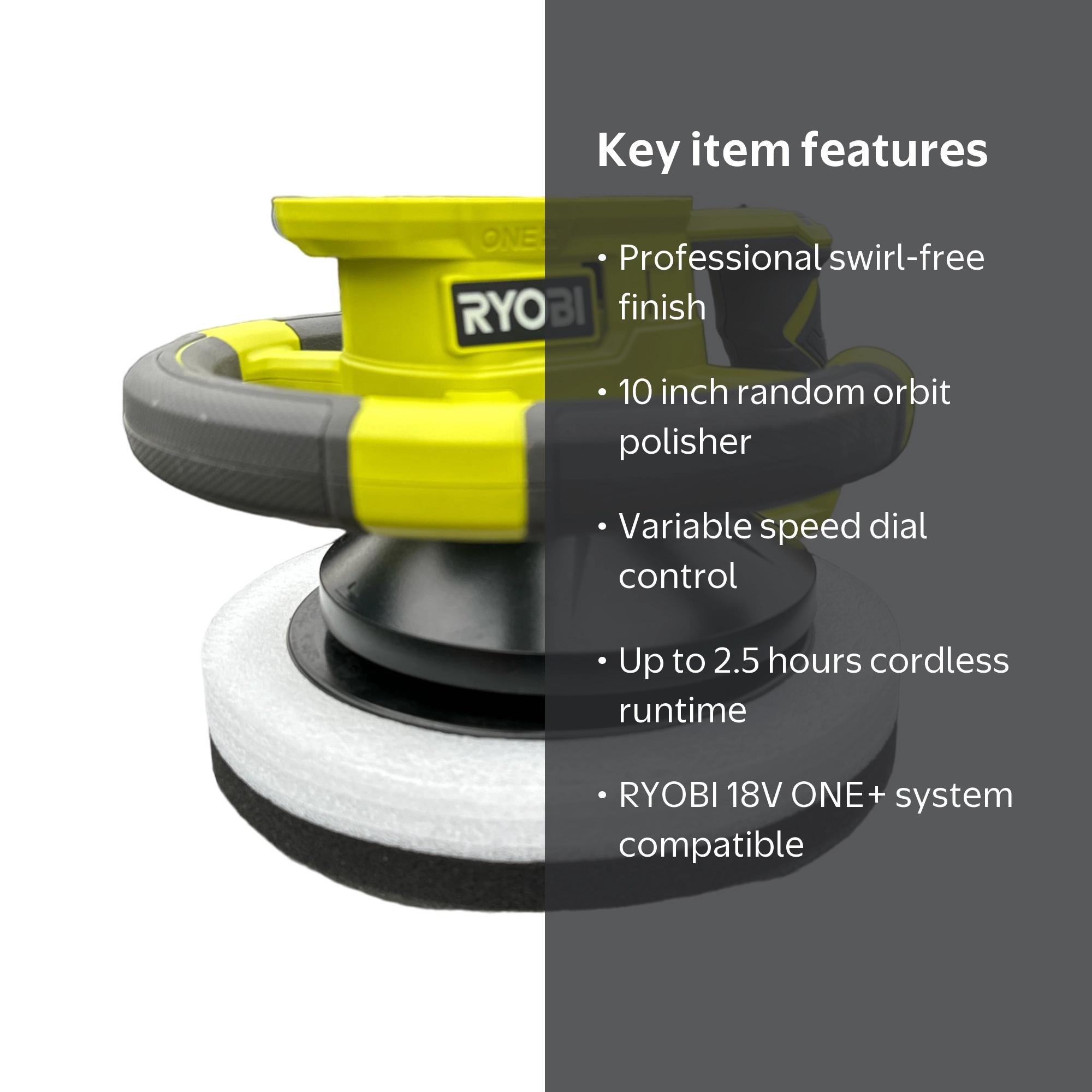 Ryobi, Cordless Orbital Buffer, 18-Volt ONE+, 10 in. Variable