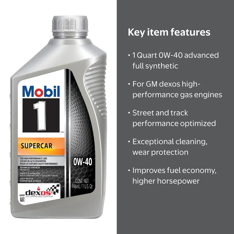 Mobil 1, Supercar Advanced Full Synthetic Motor Oil, 0W-40, 1