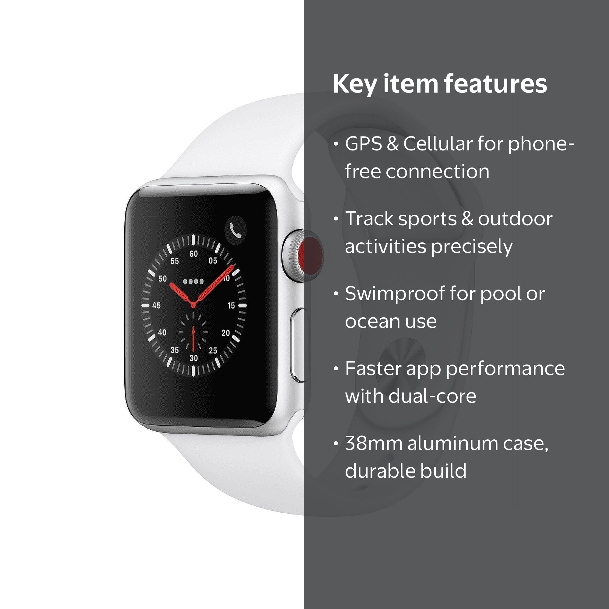 Apple Watch Series 3 - GPS+Cellular - 38mm - Sport Band - Aluminum