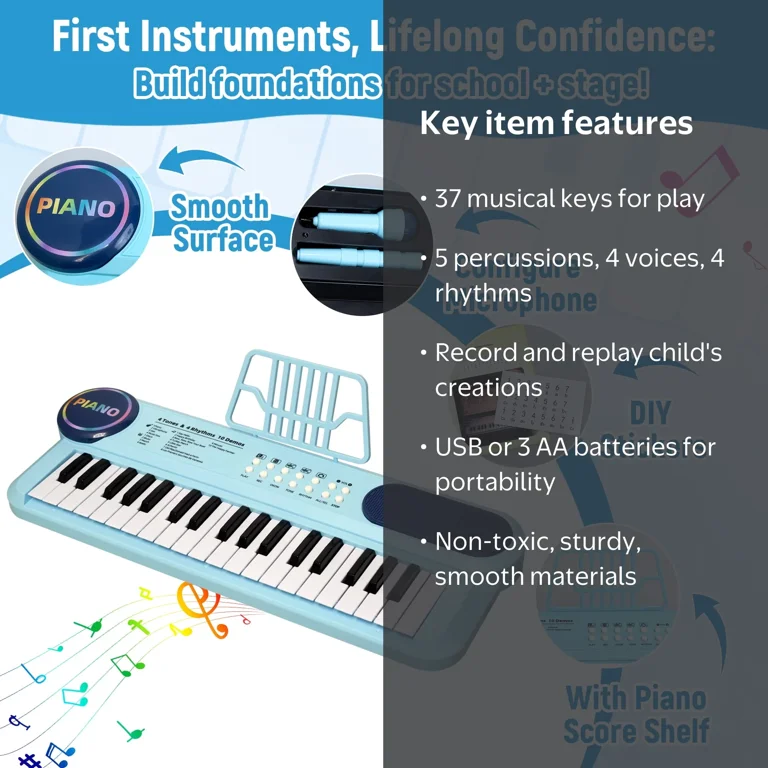 NonKob Clavier Piano Électronique 37 Touches – 8 Sons, 11 Démonstrations, 8 Rythmes – Pour Enfants 3-6 Ans – Cadeau Anniversaire
