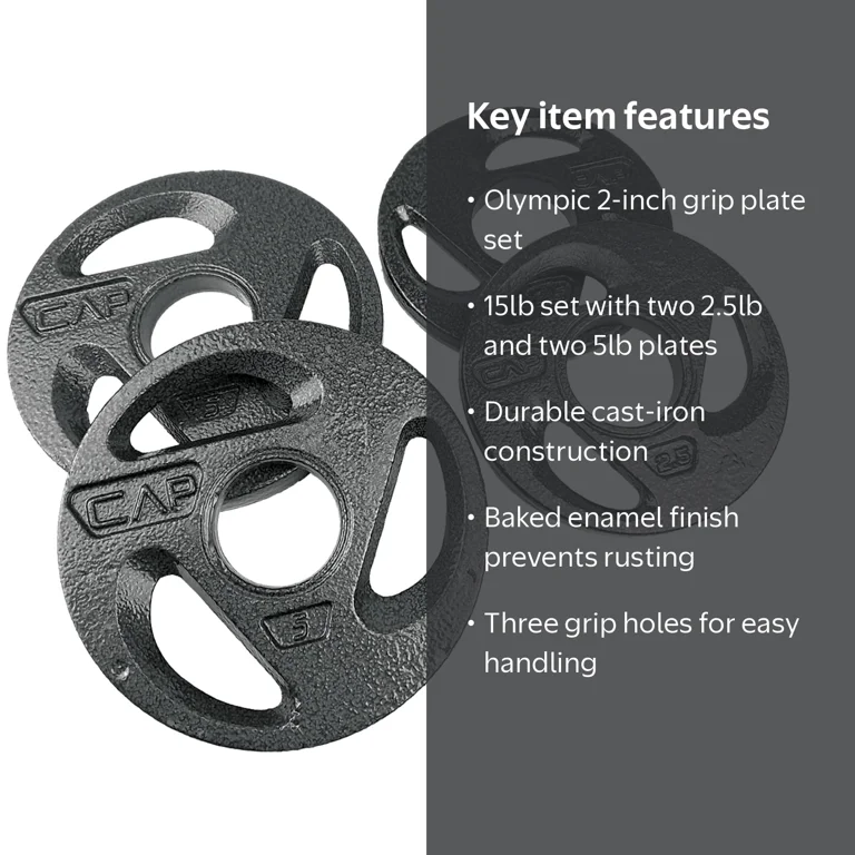 CAP 15lb Olympic 2-inch Grip Plate Weight Set, 2x2.5lb, 2x5lb