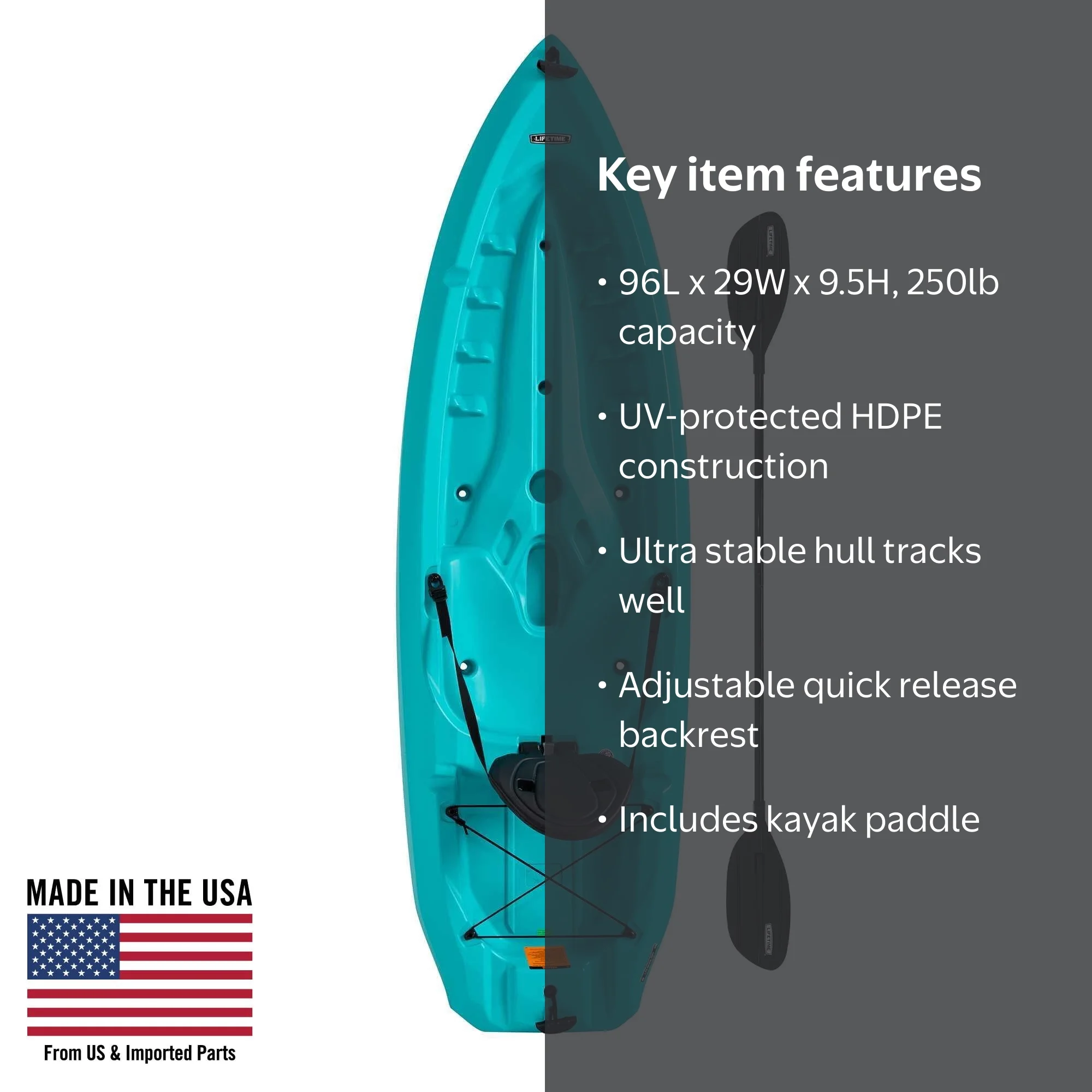 Lifetime Daylite 8 ft Aqua Sit-on-Top Kayak for Fishing (90811