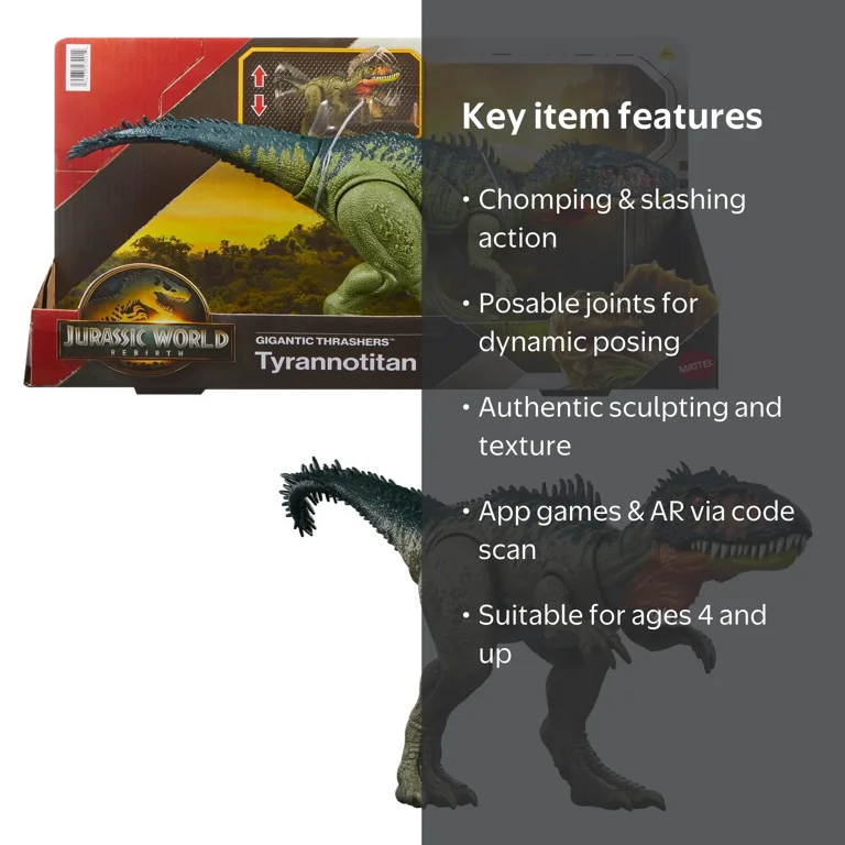 Jurassic World Gigantic Thrashers Tyrannotitian Dinosaur Toy, 13.5