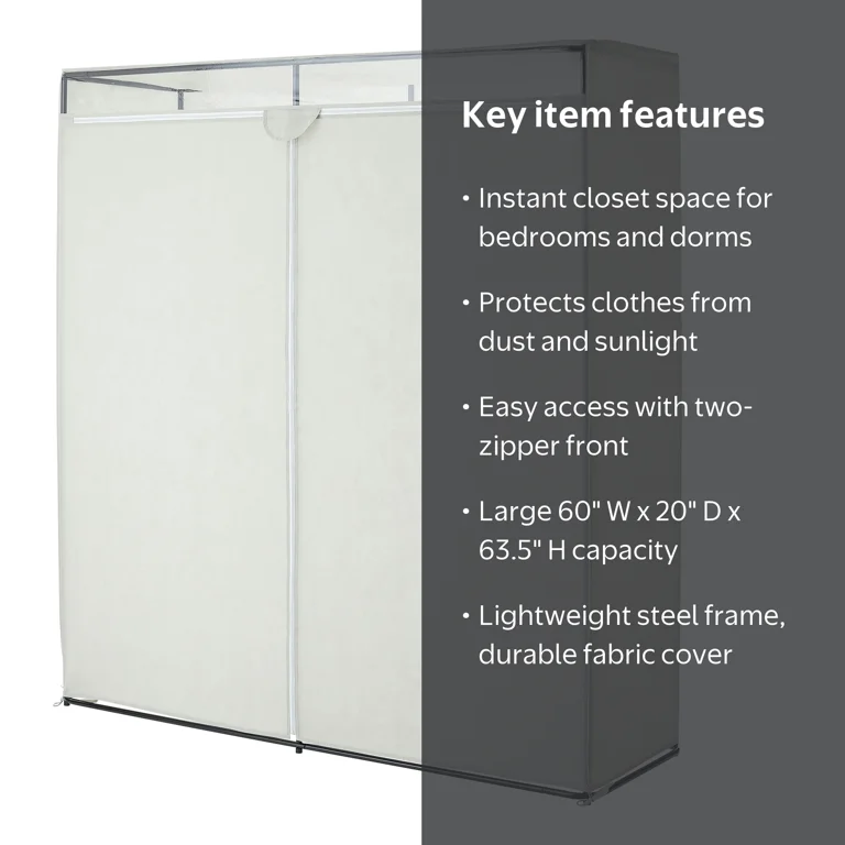 Mainstays 60 in Extra Wide Single Tier Zippered Clothes Closet