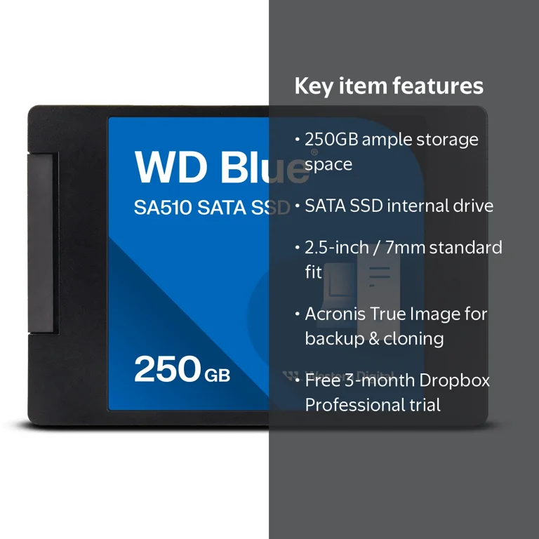 Western Digital 250GB WD Blue SA510 SATA SSD, Internal 2.5”/7mm