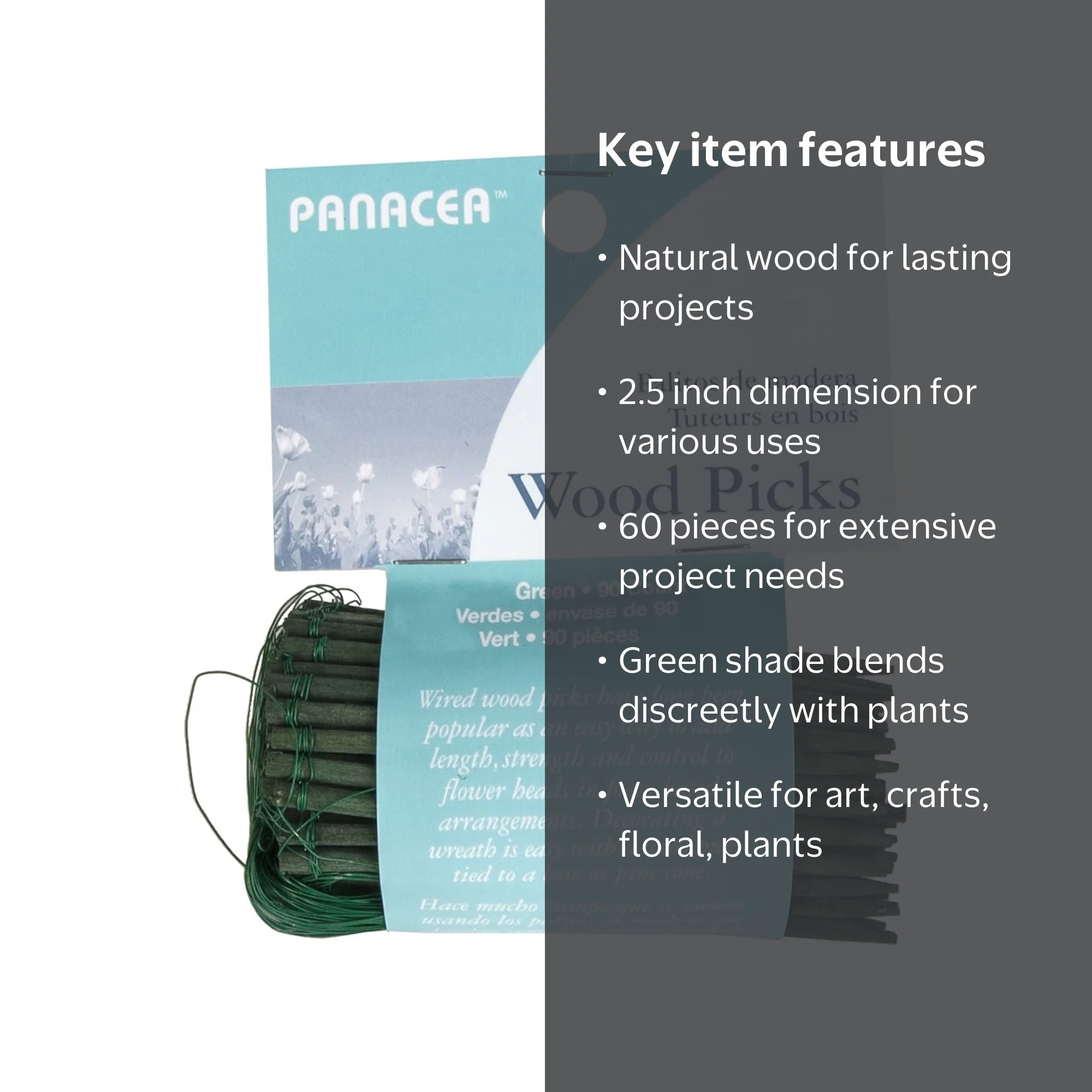 Panacea, Wood Floral Picks, 2.5 60pk, Green, Art/Crafts/Floral