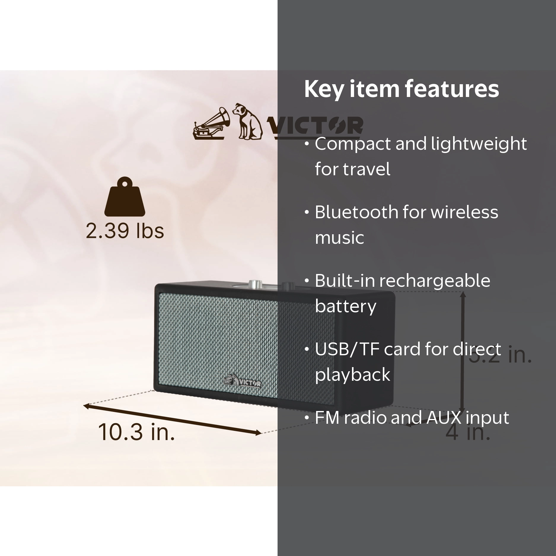 Victor Small Portable AUX Speaker with Bluetooth, Anywhere, FM