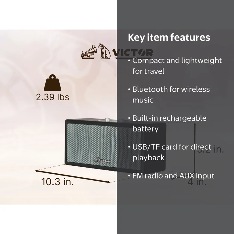 Victor Small Portable AUX Speaker with Bluetooth, Anywhere, FM