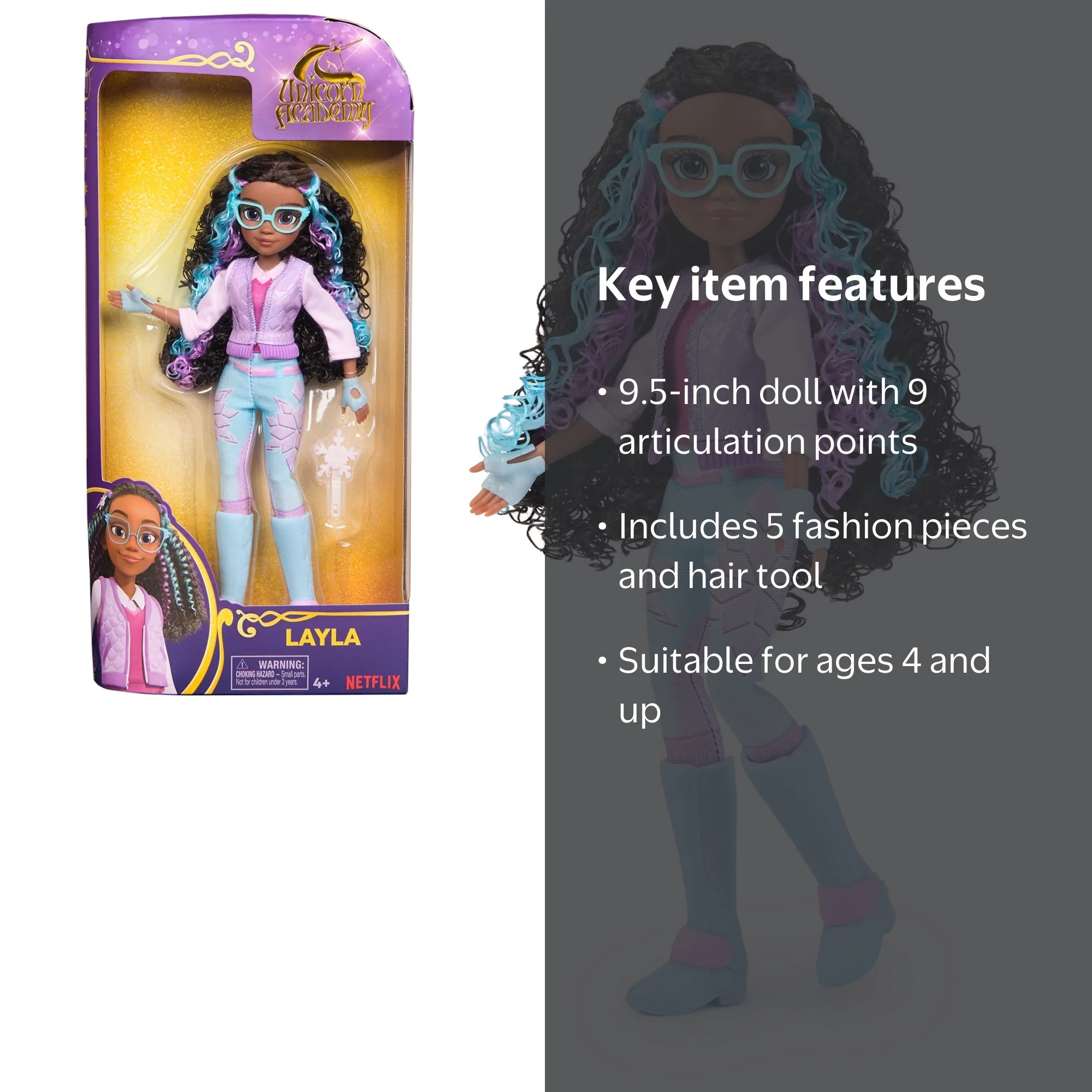 Unicorn Academy Muñeca Layla – 24 Cm Con Pelo Y Ropa Extraíbles, Articulaciones Móviles, De La Serie Netflix