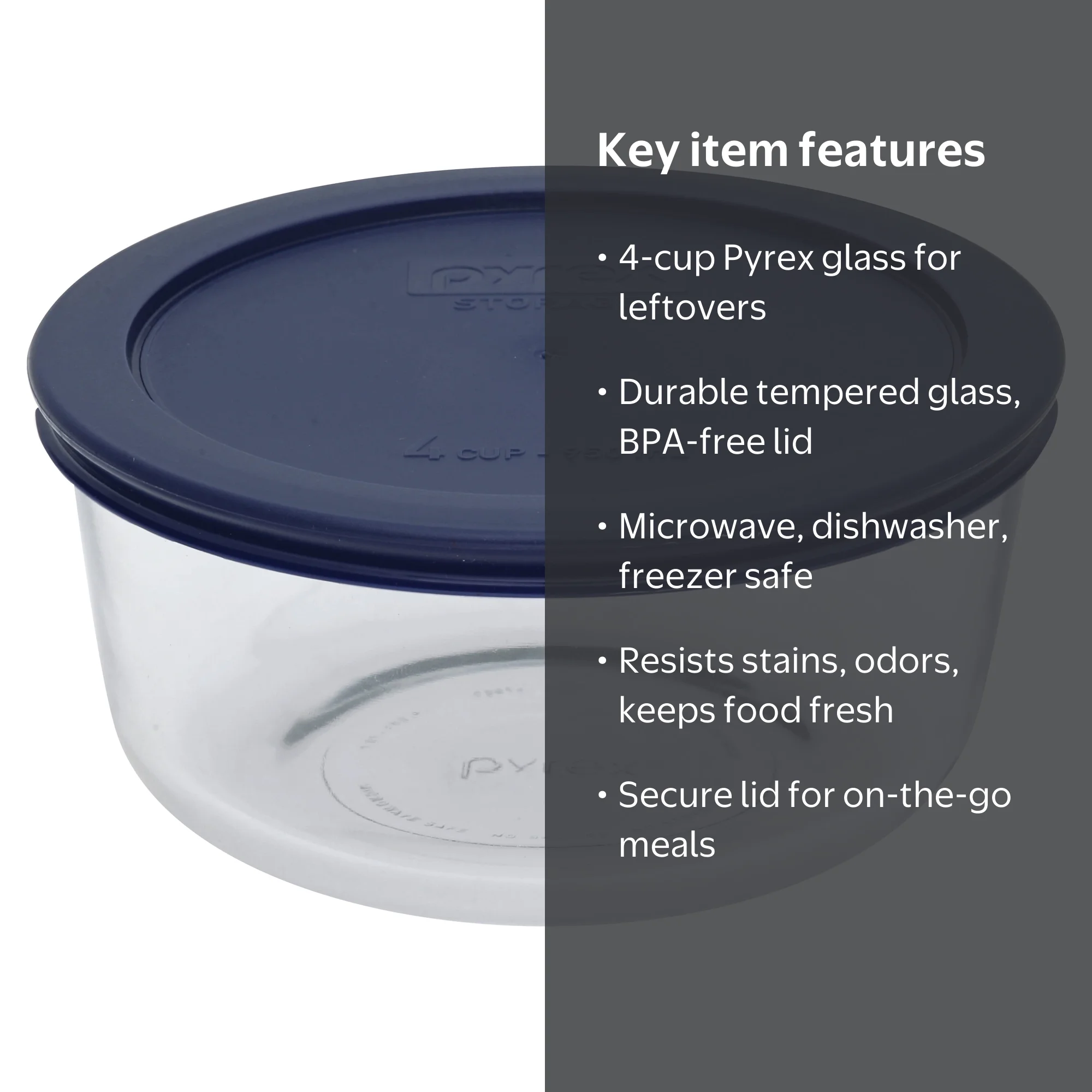 Pyrex 4-cup Durable Glass Food Storage Container, Microwave and Dishwasher  Safe with Blue Lid - Walmart.com