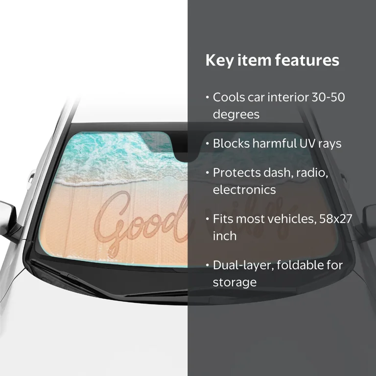 BDK Good Vibes Beach Wave Front Windshield Sunshade Accordion