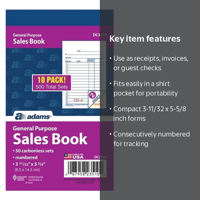Adams, Sales Book, Carbonless, 5.6