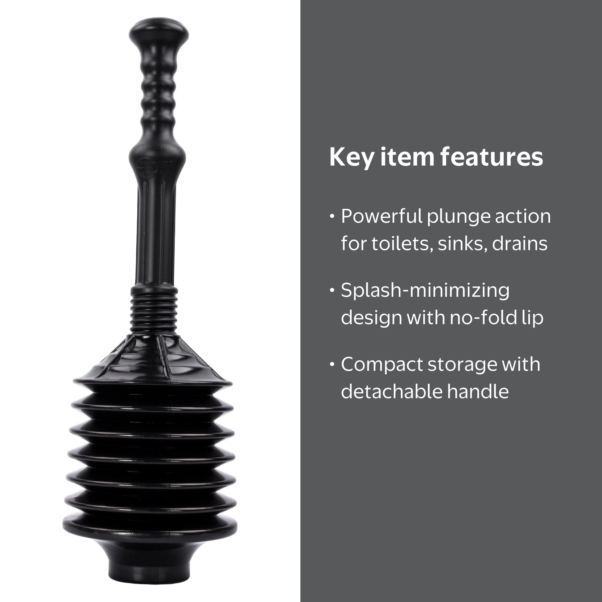 JS Jackson Supplies Black Bellows Accordion Toilet Plunger, Heavy