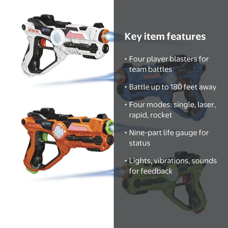 GPX, Laser Tag Blasters, 4-Blaster Set, Colors White Blue Green