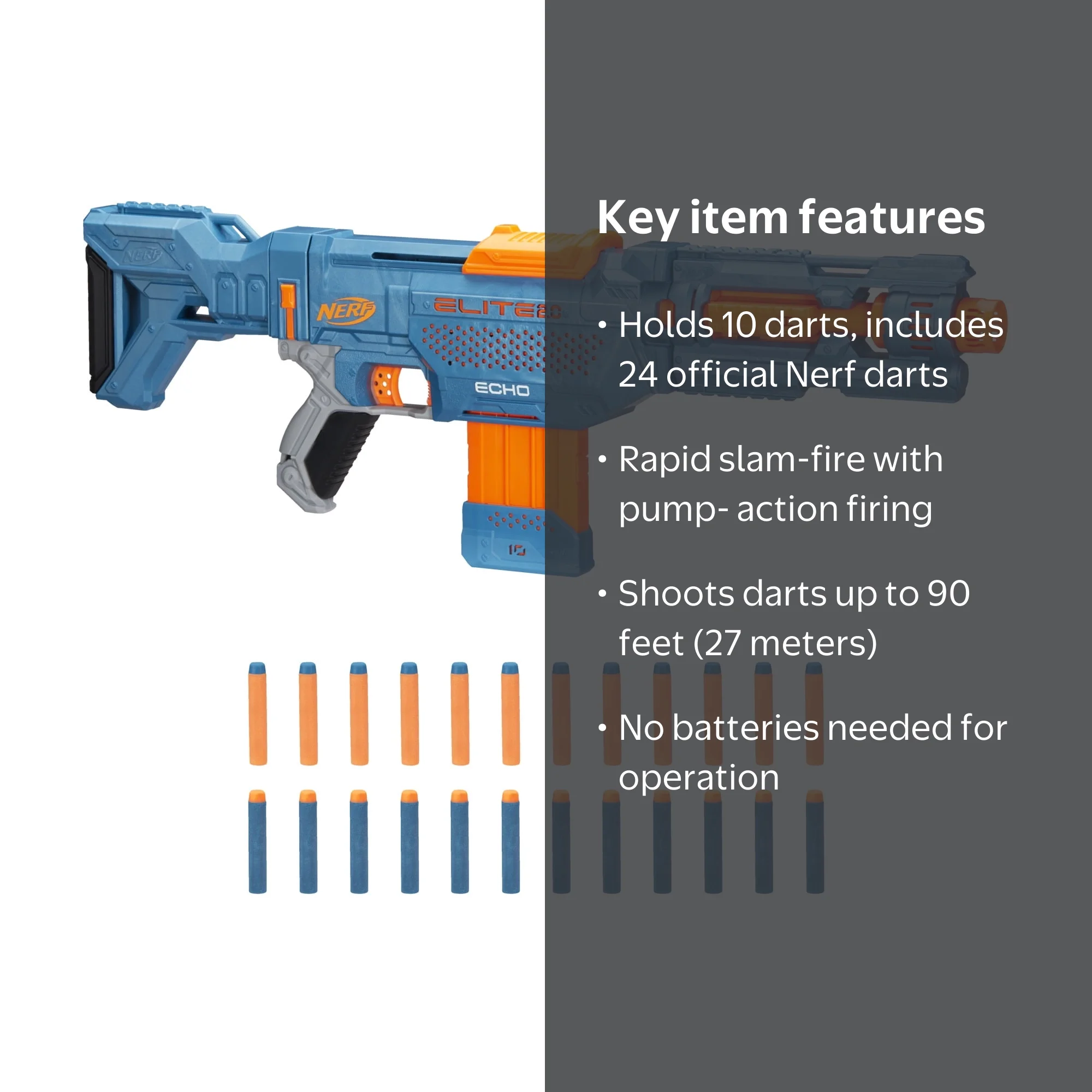 Nerf, Kids Toy Blaster, Echo CS-10 with 24 Darts, Upgradable