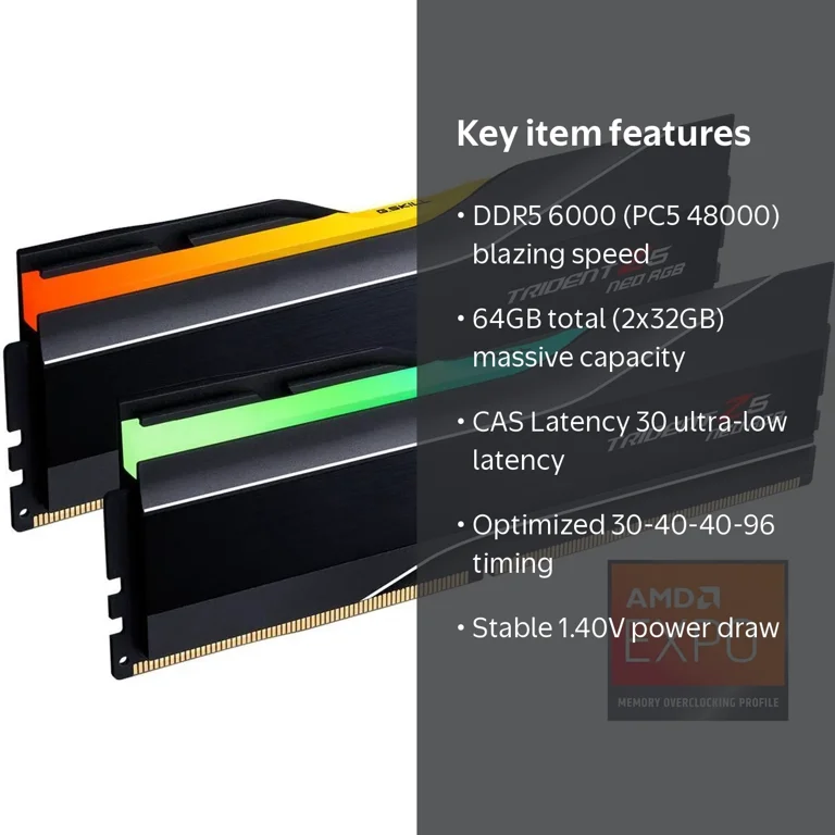 G.skill, DDR5 RAM Memory, 64GB, 6000 MHz, 2-Module Kit - Walmart.com