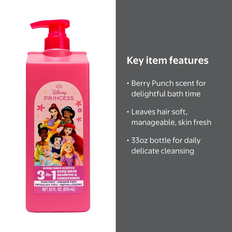 Disney Princess 3-in-1, Shampoo, Conditioner, and Body Wash, 33 fl