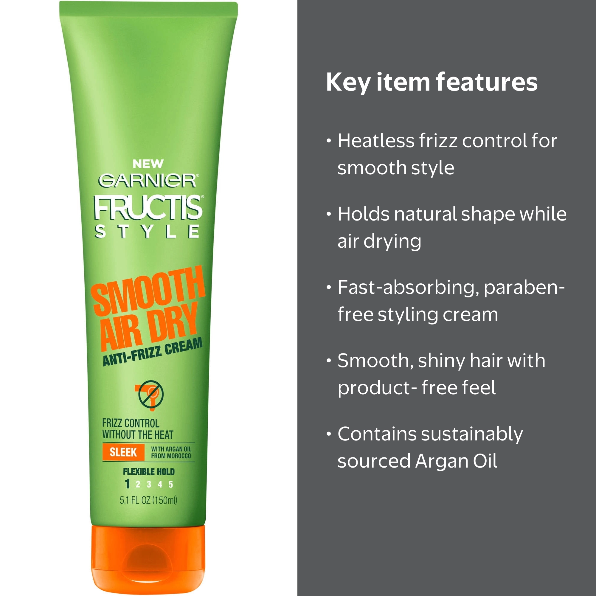 Garnier Fructis Style Smooth Air Dry Anti-Frizz Cream with Moroccan Sleek  Oil Treatment, 5.1 fl oz - Walmart.com