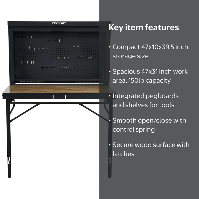 Lifetime Heavy-Duty Folding Garage Workbench - Wall-Mounted Work