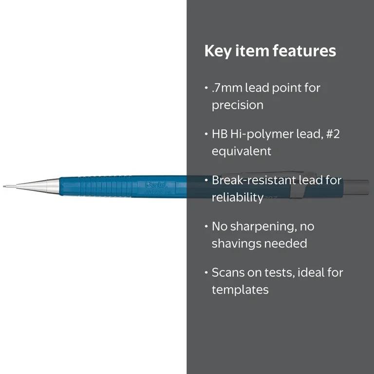 Pentel Sharp Mechanical Pencil, .7mm, Blue, HB Lead, Soft Eraser