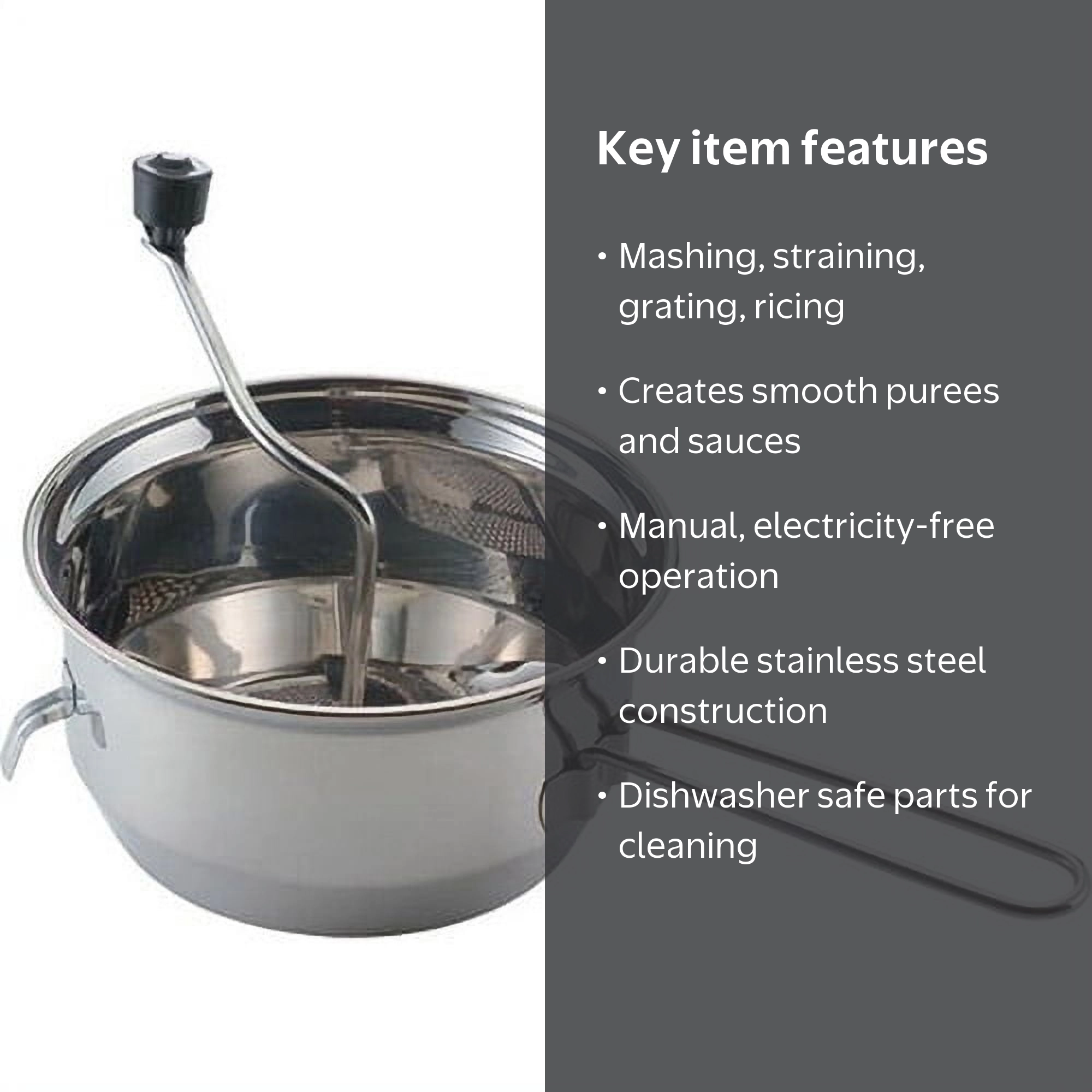 Mirro 50024 2-Quart Stainless Steel Food Mill, Manual, Dishwasher