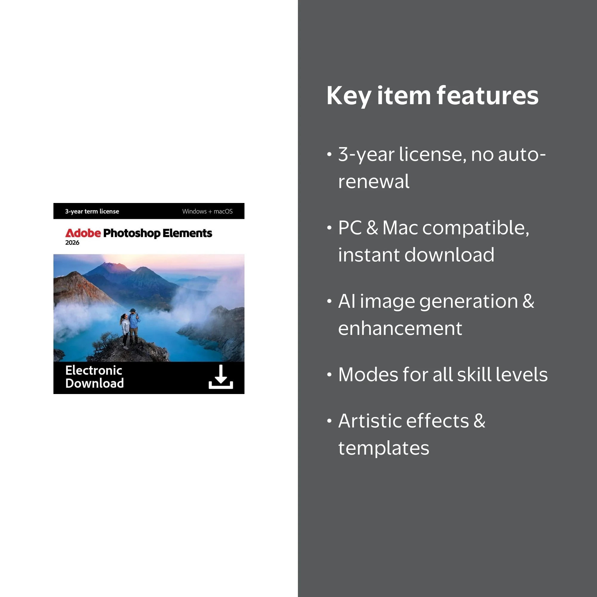 Adobe Photoshop Elements 2026 - PC/Mac - Photo Editing - 3-year