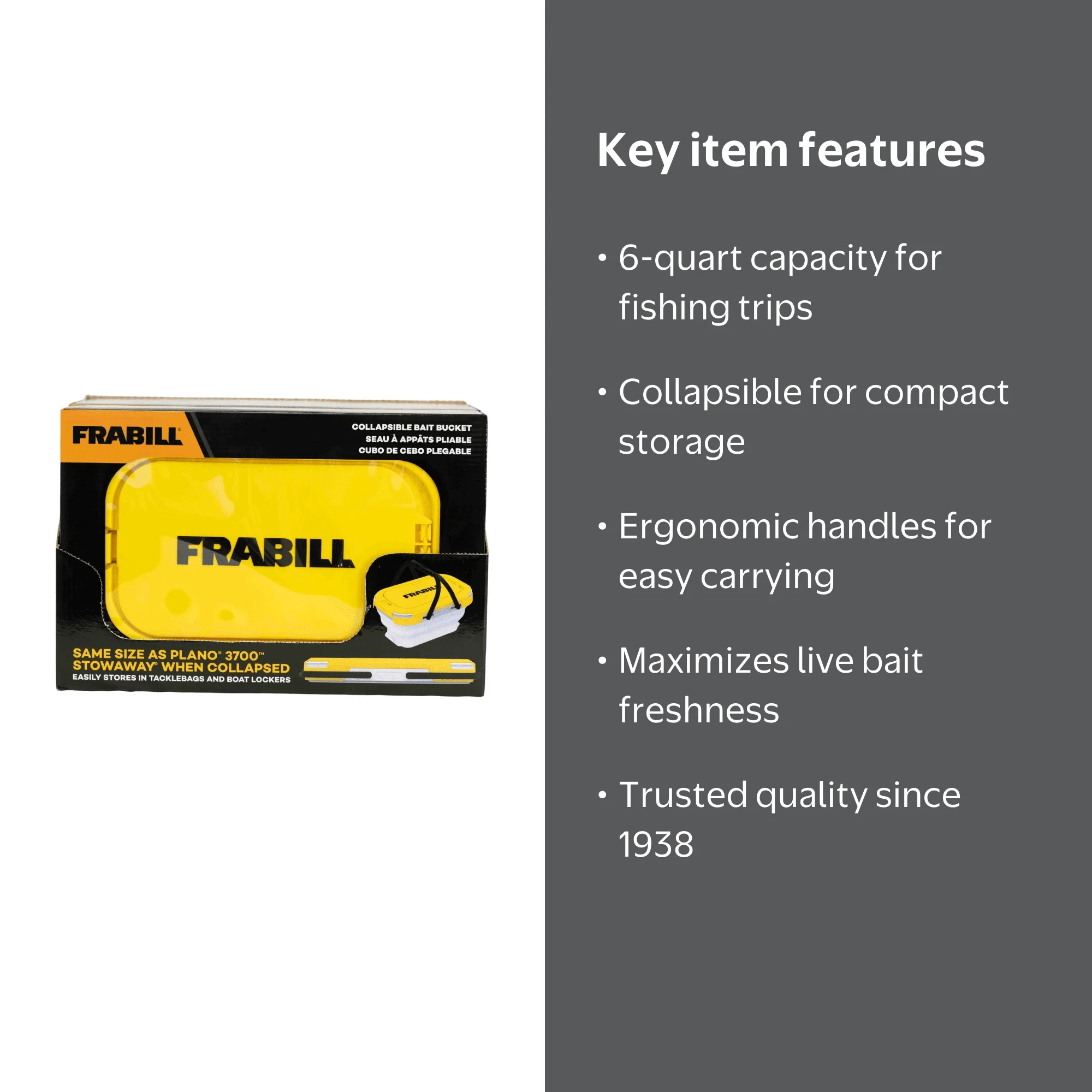 Frabill Collapsible Live Bait Bucket with Aerator, 6 qt Capacity