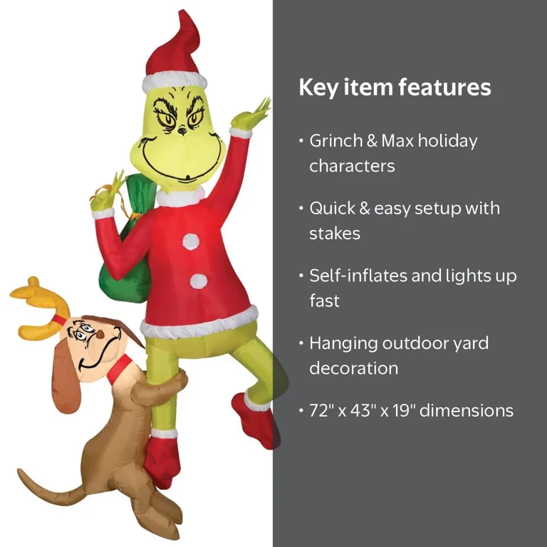 Gemmy Inflatable Hanging Dr. Seuss™ The Grinch & Max LED Lighted Yard Decoration