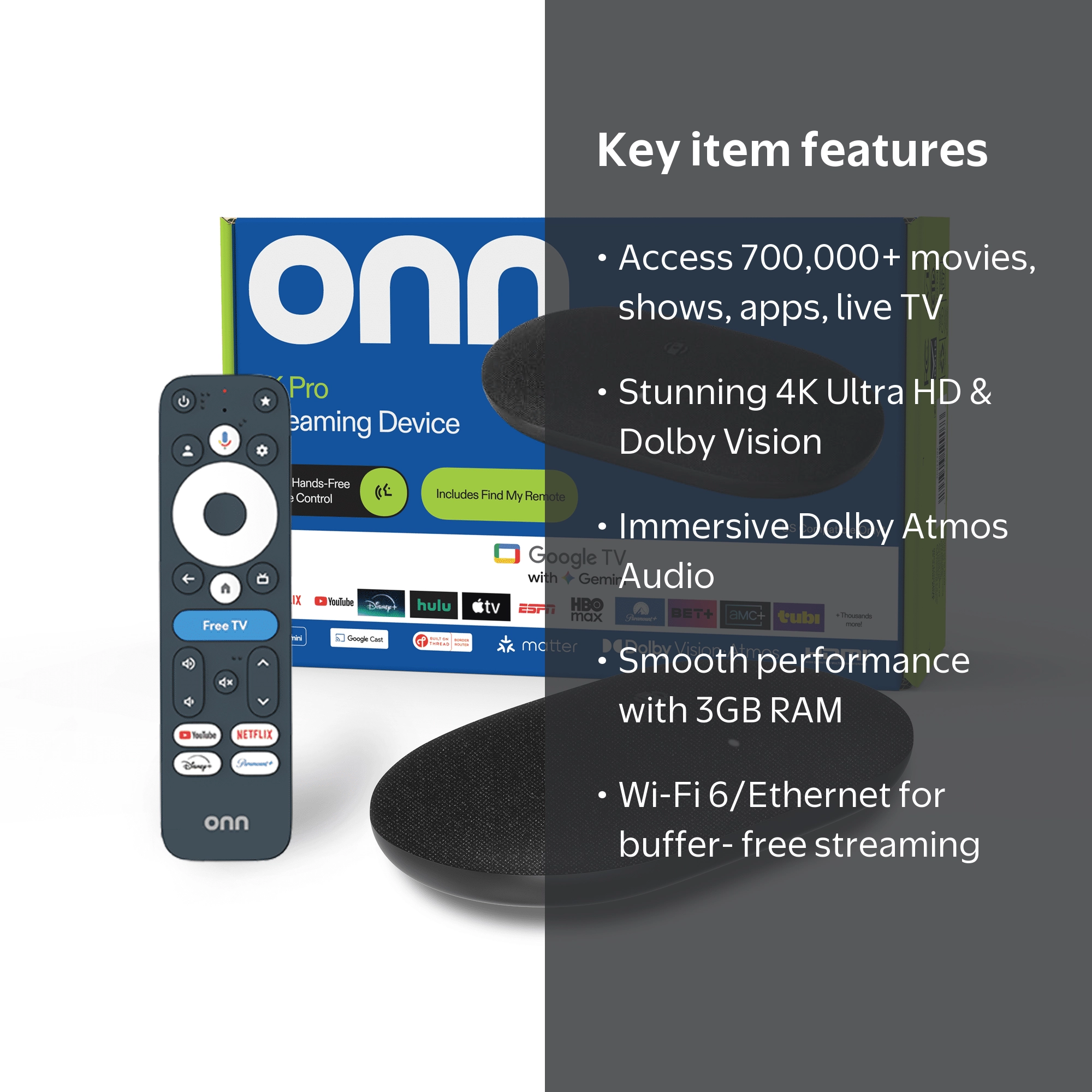 onn 4K Pro Streaming Device, Google TV with Gemini (NEW 2026 Model