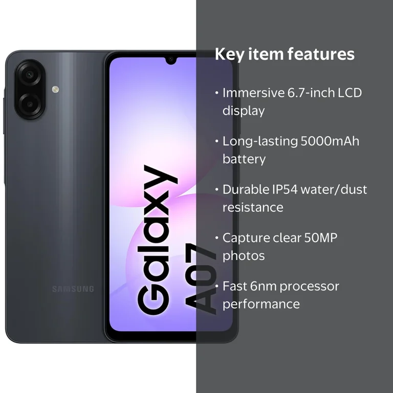 Samsung Galaxy A07 GSM Unlocked Smartphone, 64GB + 4GB RAM, Dual