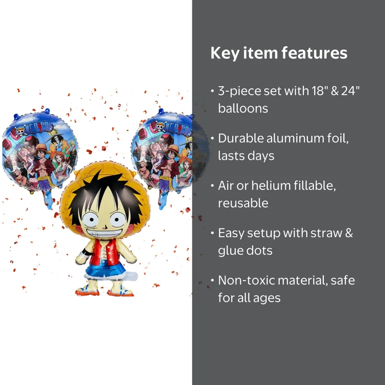 3 pc set Luffy One piece Anime Cartoon Happy Birthday Balloons for