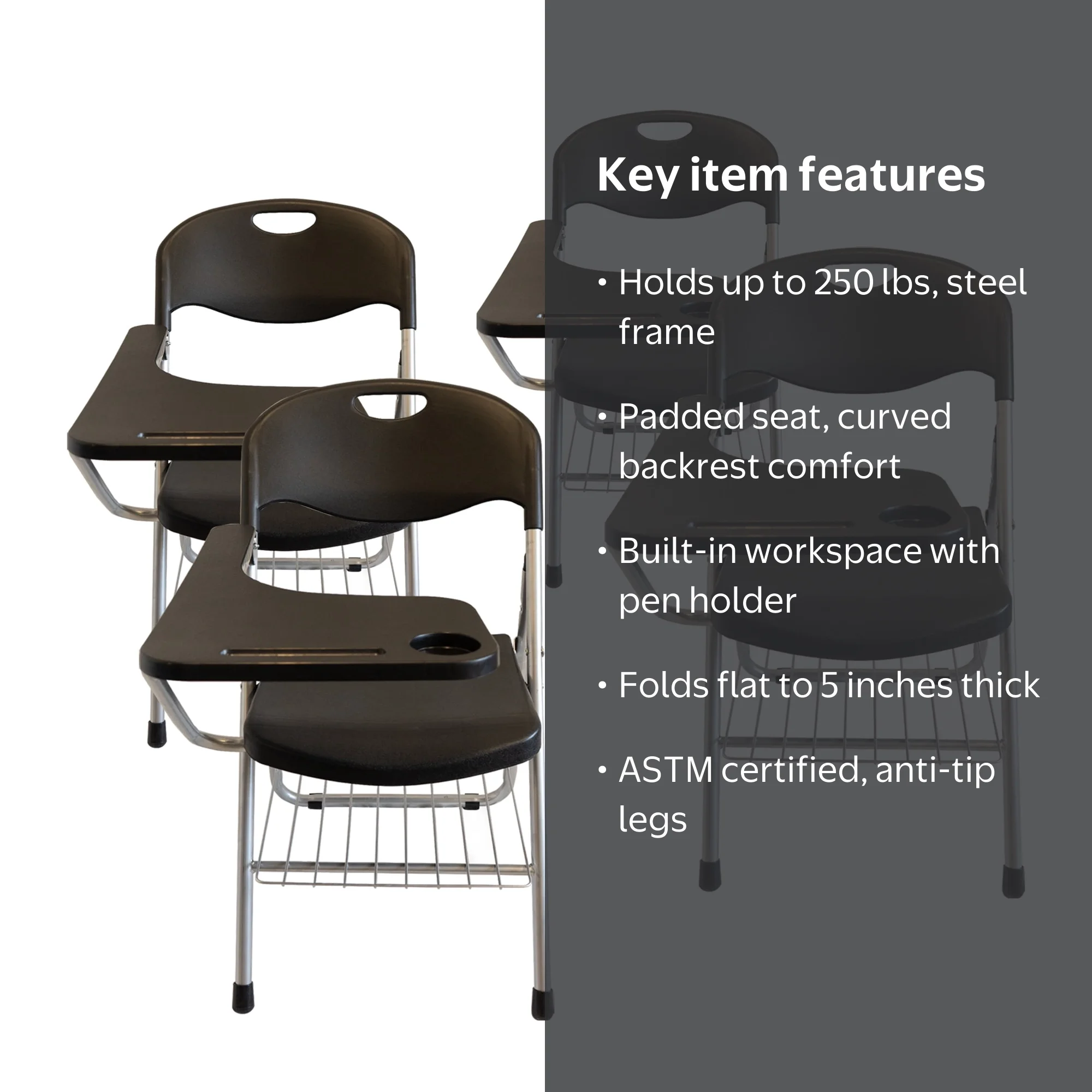 RTC Group Right Hand Pad Tablet Regular Arm Desk Folding Chair