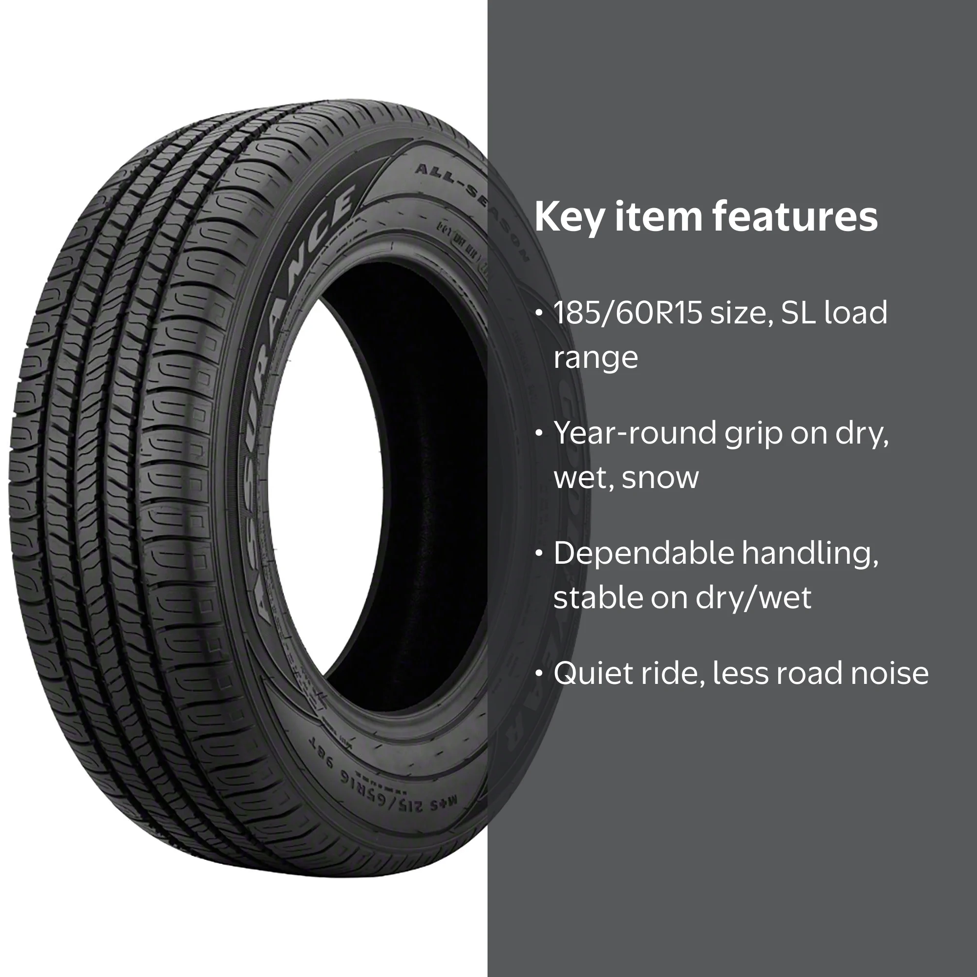 Goodyear Assurance All-Season Tire 185/60R15 84T, All Weather, 65K