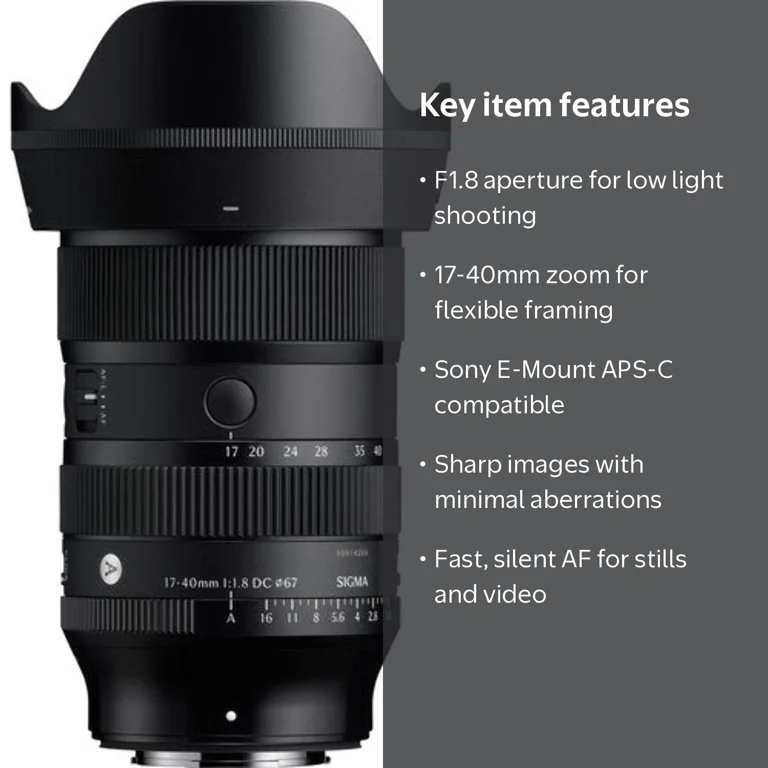 Sigma, 17-40mm F1.8 DC Art Standard Zoom Lens, Sony E-Mount