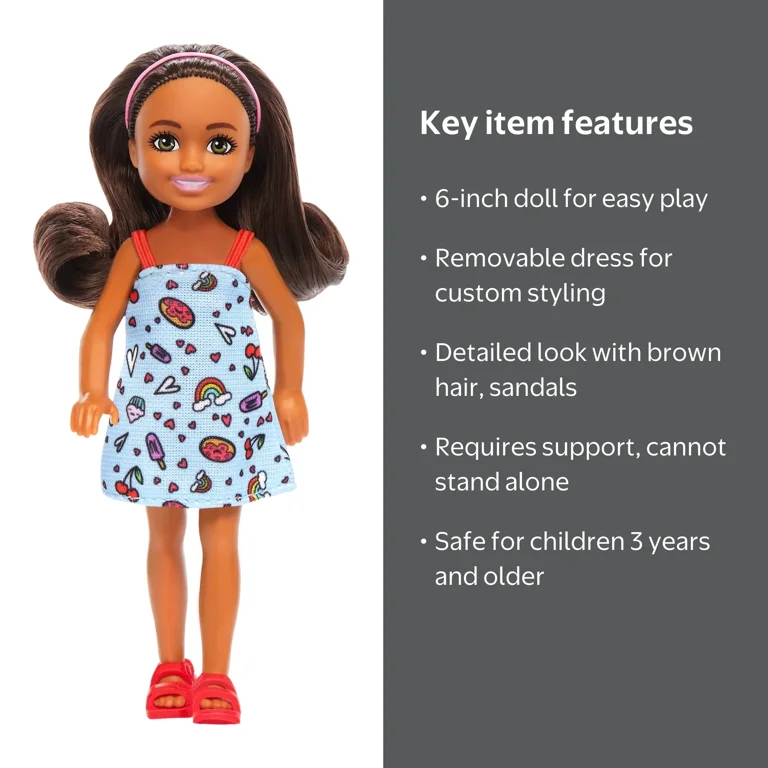 Barbie, Chelsea Doll, Removable Blue Dress, Brown Hair, Green Eyes