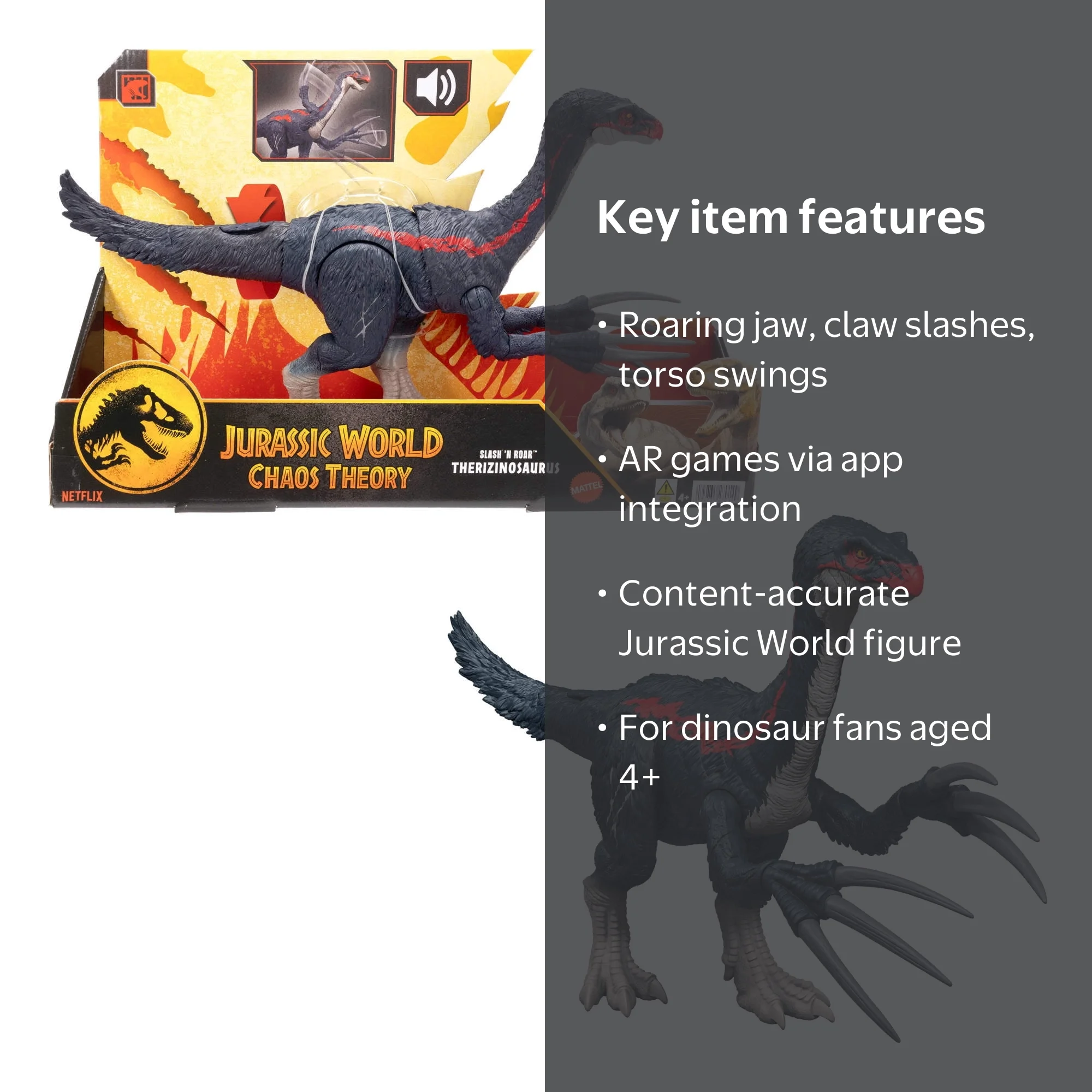Jurassic World, Dinosaur Figure, Therizinosaurus, Attack & Sound