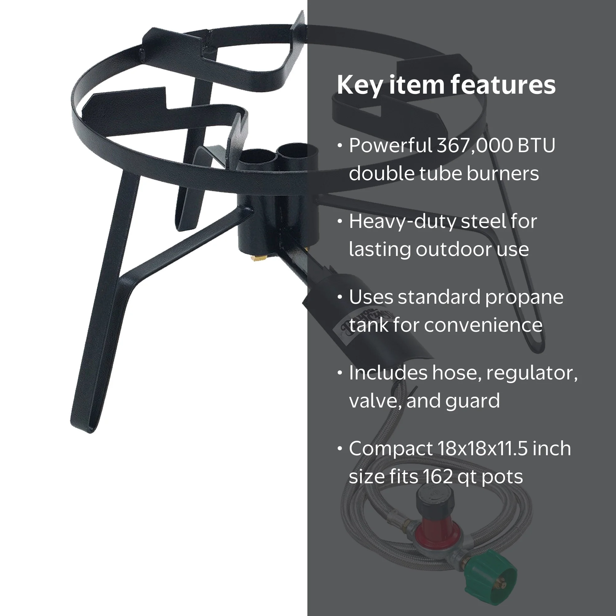 Bayou Classic, Crawfish Boil Propane Double Jet Burner, Black, 18