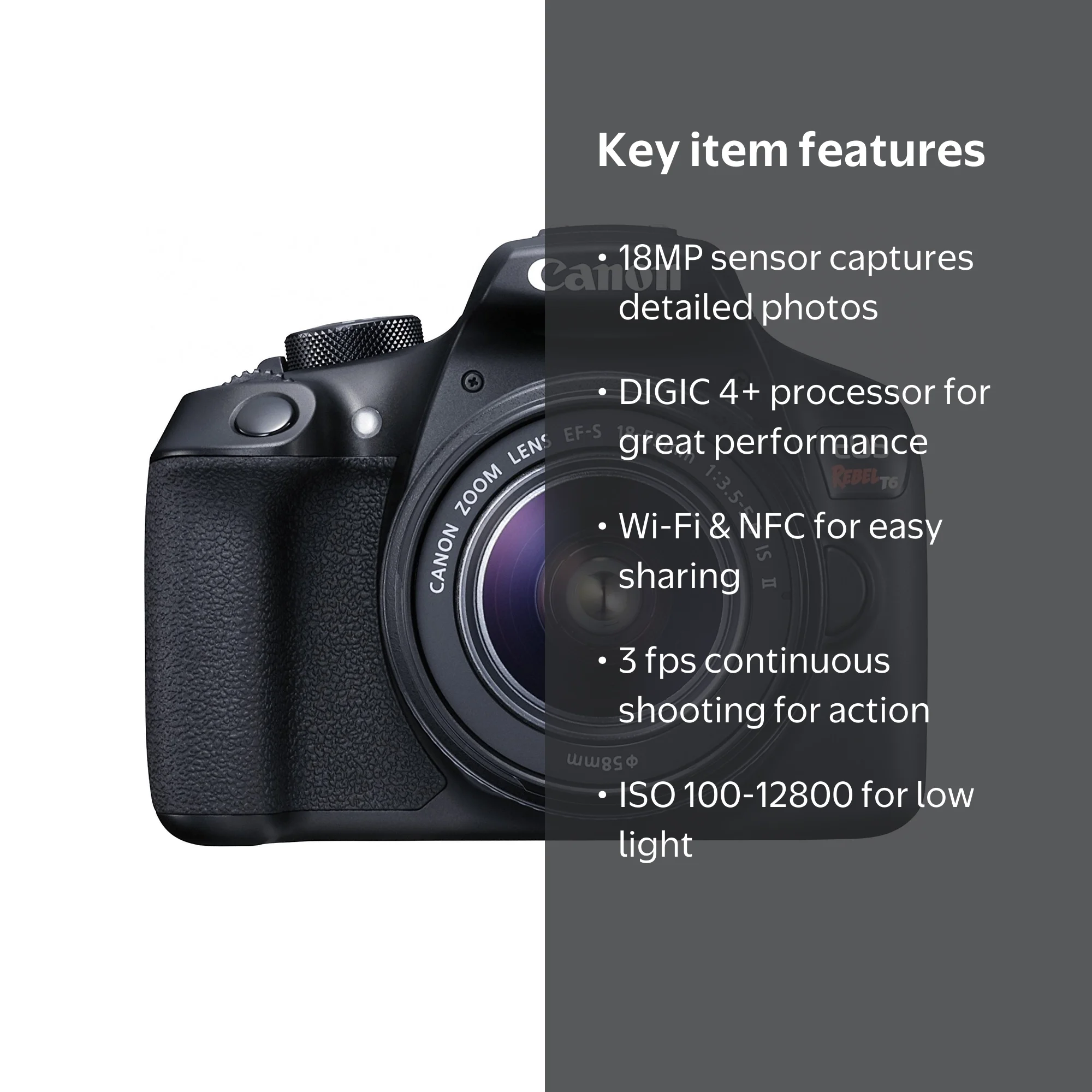 Canon EOS Rebel T6 DSLR Camera with EF-S 18-55mm Lens, 18MP APS-C
