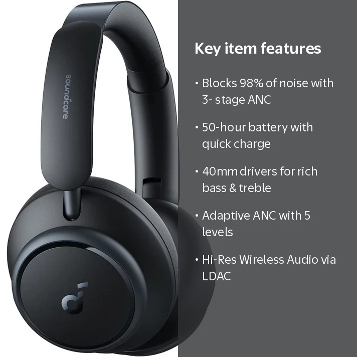 Soundcore by Anker Space Q45 ANC Wireless Over Ear Headphones, 50 Soundcore by Anker Space Q45 ANC Wireless Over Ear Headphones, 50