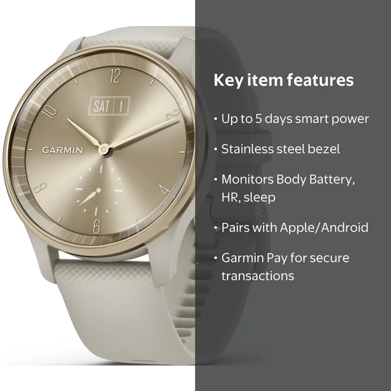 Free Shipping! Garmin Vívomove Trend, Hybrid Smartwatch, Cream
