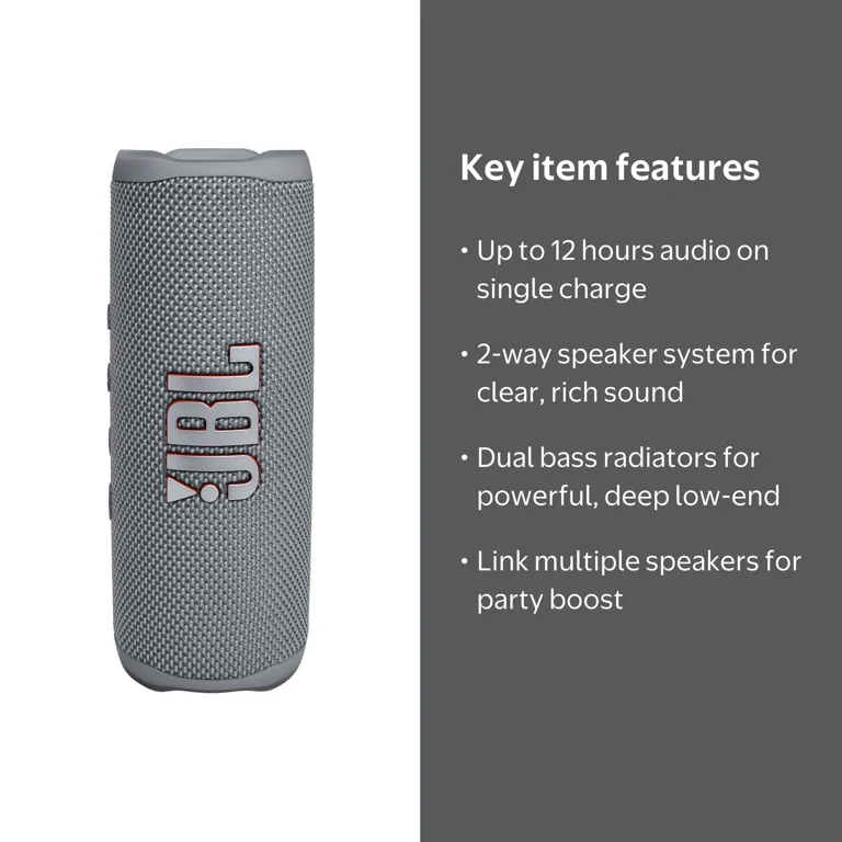 JBL Flip 6 - Portable Waterproof Speaker - Grey with 12 Hours