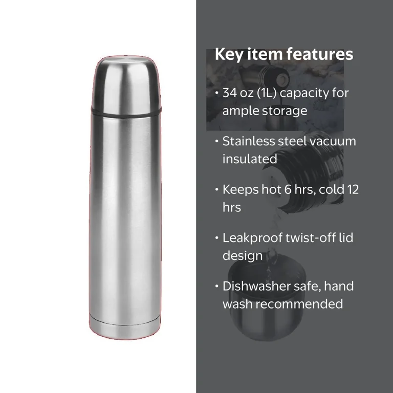 Leberna Vacuum Insulated Stainless Steel Thermos 34 oz Hot Cold