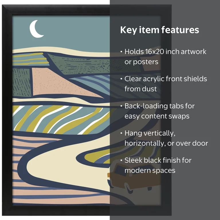 Mainstays 16x20 Black Museum Poster Frame with Back-Loading Tabs