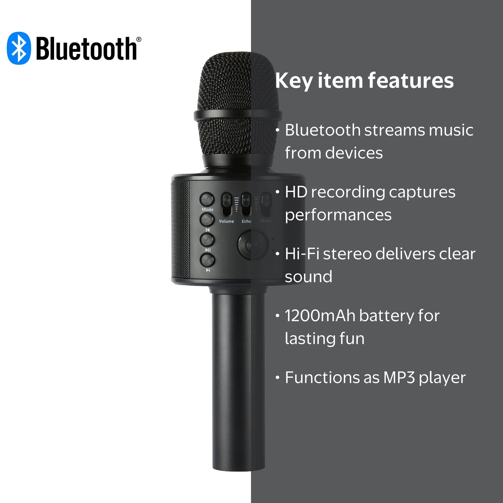 Core Innovations Wireless Bluetooth Karaoke Microphone, Built-in