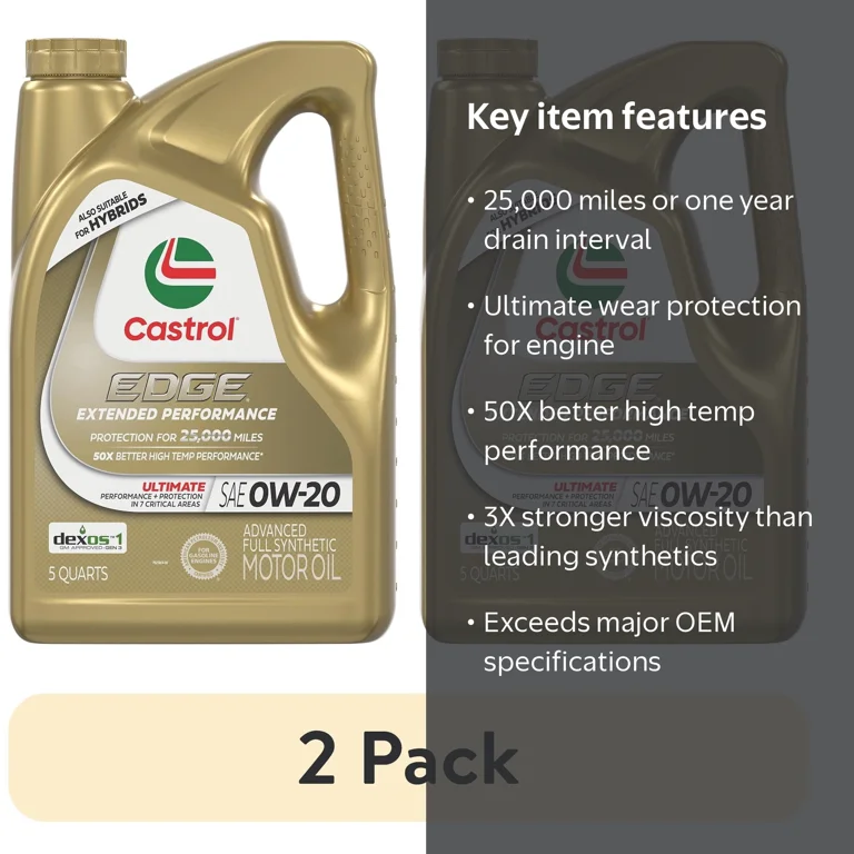 2 pack) Castrol EDGE Extended Performance 0W-20 Advanced Full